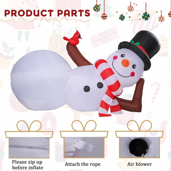 ⚡10FT Christmas Inflatables Giant Snowman & Red Cardinal Outdoor Decorations - Picture 4 of 7